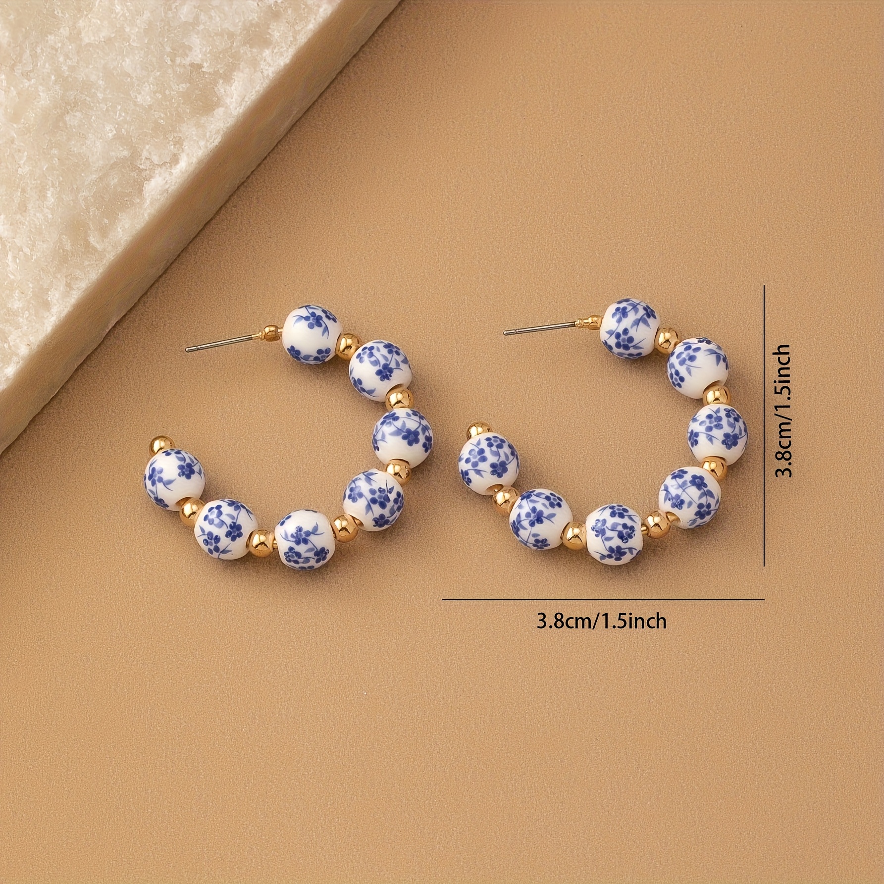 Women's Elegant Porcelain Patterned Beaded Earrings, Chinese Style